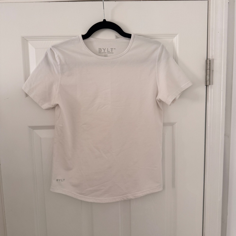 BYLT Premium Basics Lux Drop Cut T-Shirt White XL 12/13‎ Short Sleeve Crew Neck